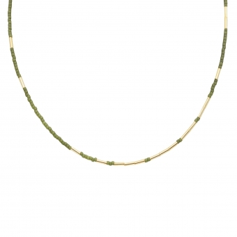 Naszyjnik z koralikami oliwkowymi, srebrny pozłacany